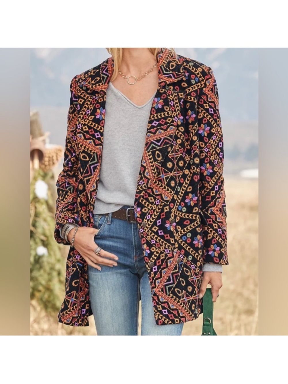FARM Rio Black Embroidered Geometric & Floral Blazer small - Picture 2 of 7